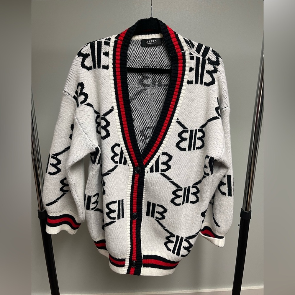 Akira Black and White with red trim button down cardigan